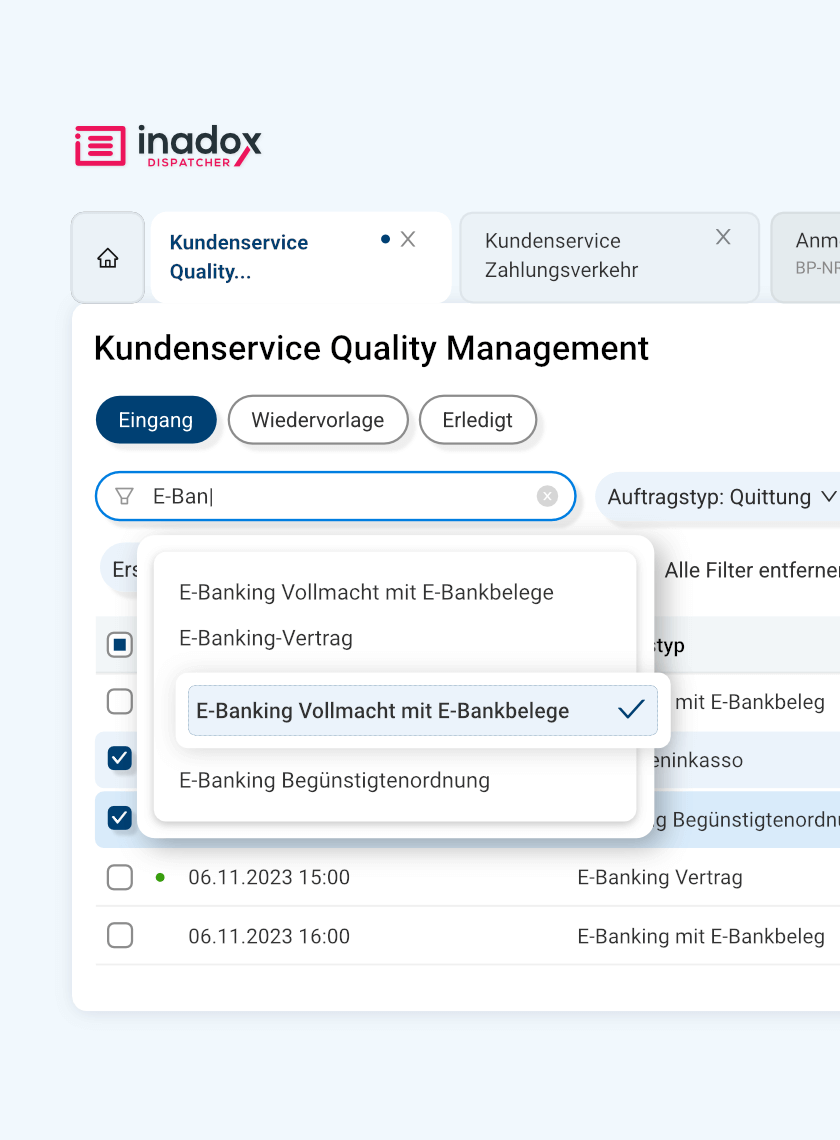 Filtern mit Inadox Dispatcher