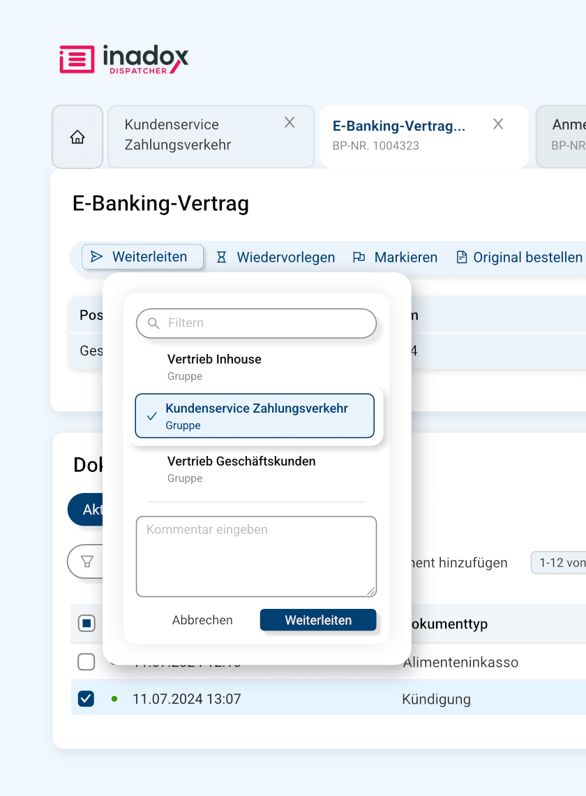 Weiterleiten mit Inadox dispatcher