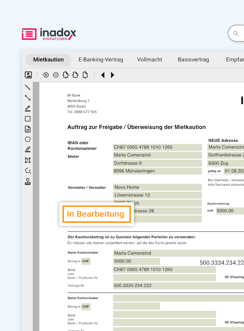 Dokumentenbearbeitungs funktion Inadox Dispatcher