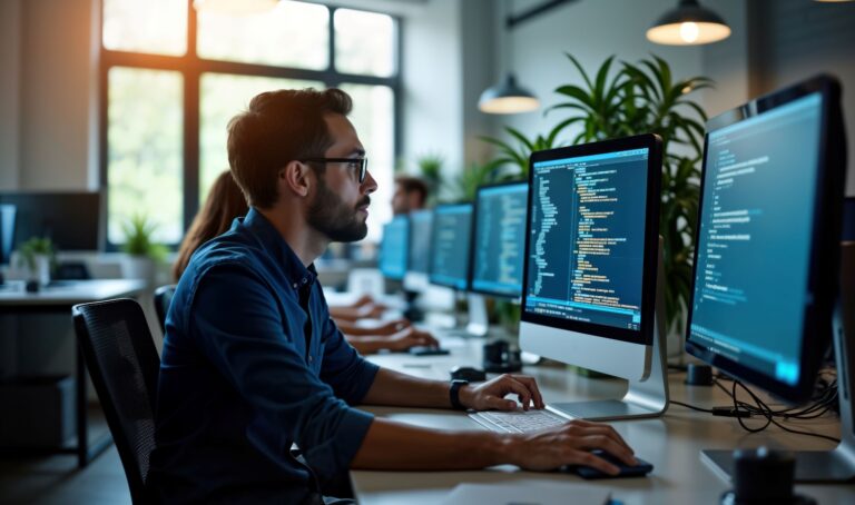 Ein Mann arbeitet an der Enterprise DevOps Transformation